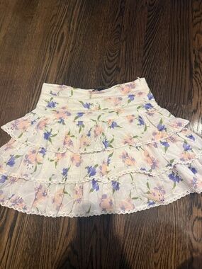 Zara White Tiered Mini Skirt with Purple & Peach Floral Print